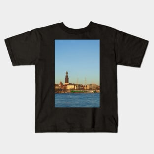 Michel, Rickmer Rickmers, ship, Elbe, harbor, evening, Hamburg, sailing ship, windjammer Kids T-Shirt